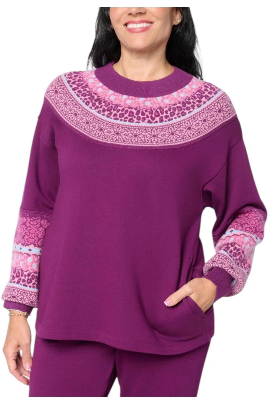 LOGO by Lori Goldstein Women's Mixed Media Sweatshirt Plum - Plus